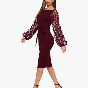 NWOT 🌸 XS - Mesh Contrast Bishop Sleeve Dress